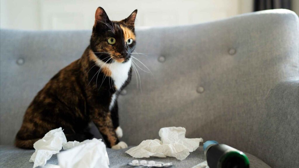 Cat throwing up white foam